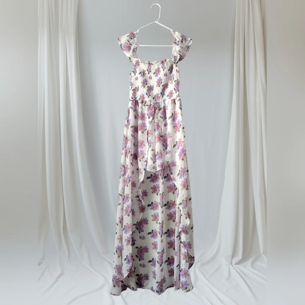maxi dresses rue21 Rue21 Floral Maxi Dress Navy Pink Purple Small w/ Tan Belt Boho Summer  Spring